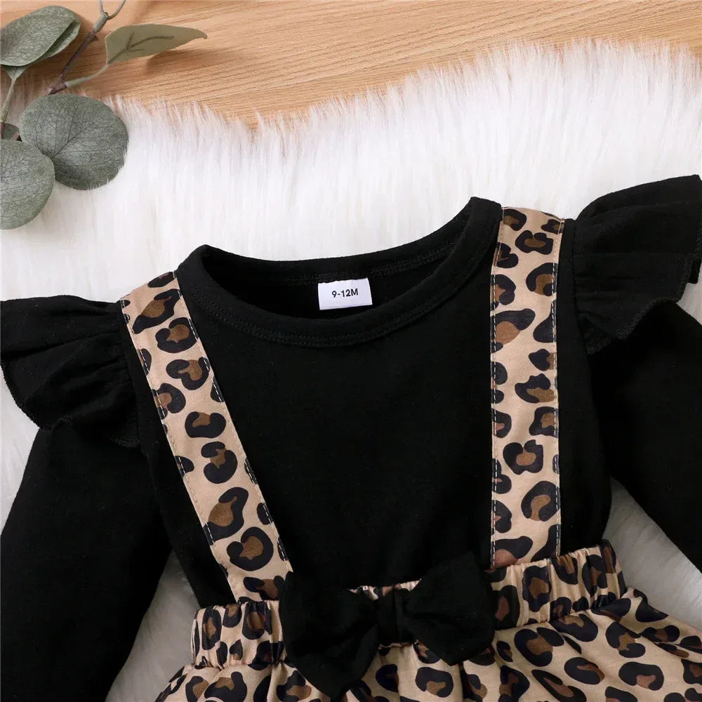 Newborn Baby Girl Romper Dress Long Sleeve Leopard Dresses with Bow Spring&Autumn Onesie Clothes for Infant Girl 0-18 Months - Chakastore