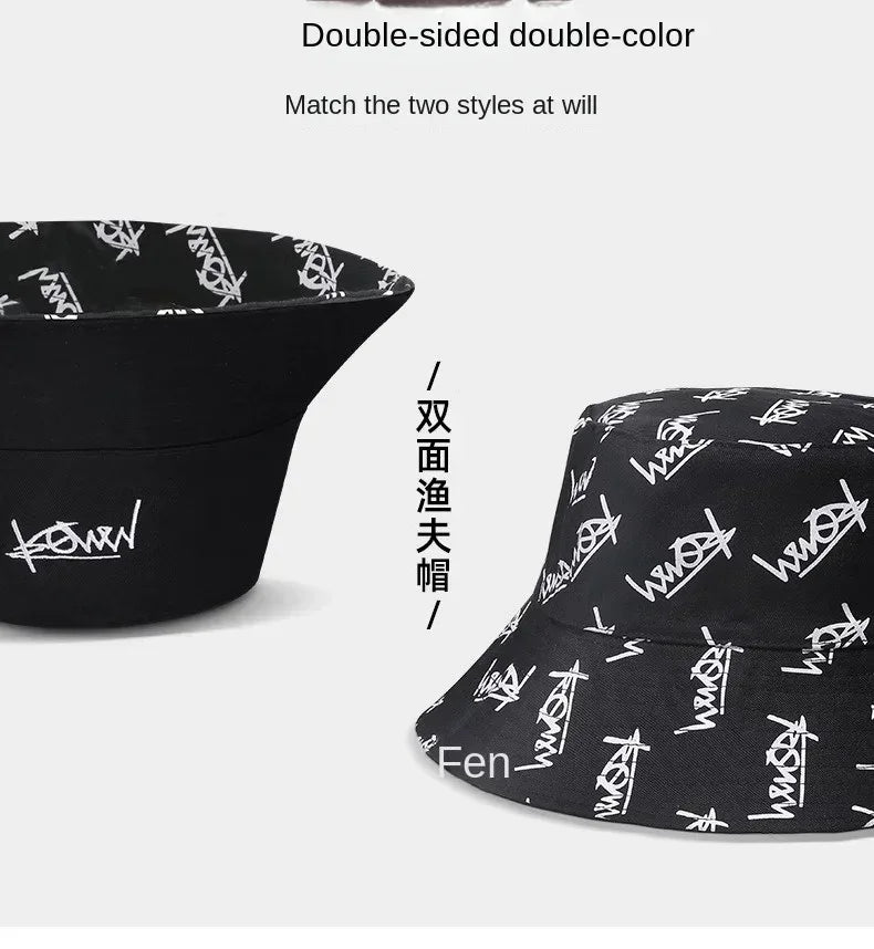 Big Head XL63cm Letter Print Bucket Hats Men Women Large Size Reversible Hip Hop Fisherman Caps Summer Sun Hat Plus Size Panama