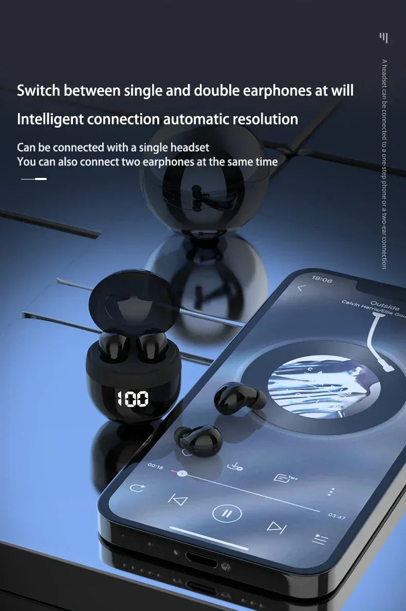Invisible Headphones TWS Mini Earphones Wireless Bluetooth 5.3 Earbuds with Microphone Noise Reduction In-Ear Headset for Phone - Chakastore