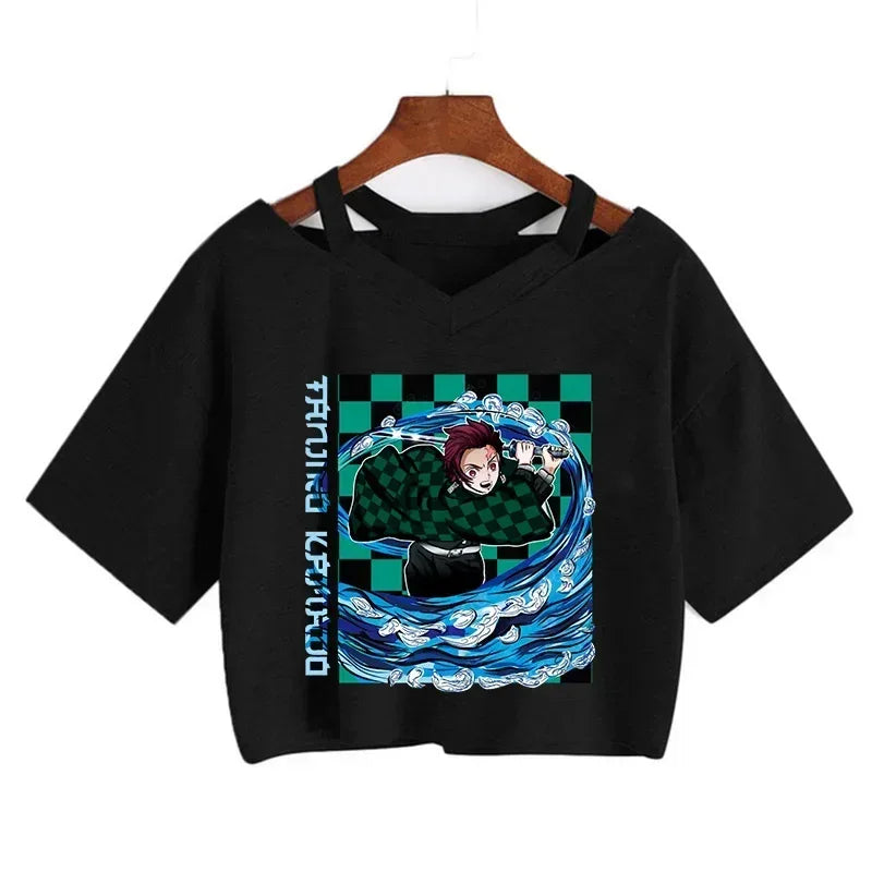 Demon Slayer T Shirt Nezuko Tshirt Women Kimetsu No Yaiba Crop Top Tees Japanese Anime Tanjirou Kamado Tops Manga T-shirt Female