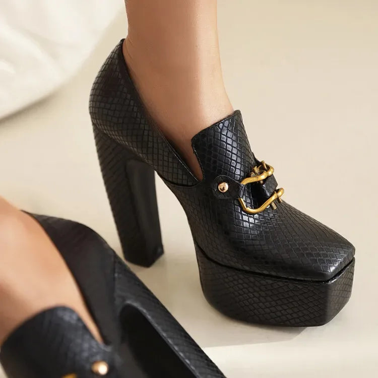 spring autumn New styles fashion High heels Women shoes Solid PU Metal decoration Square toe Slip-On Party heels women high 13cm