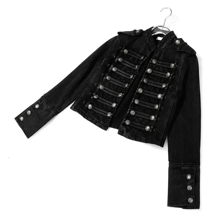Chaqueta Mujer Metal Double Breasted Stand Collar Design Denim Jacket Top Denim Women Clothing American Overcoat Outwear