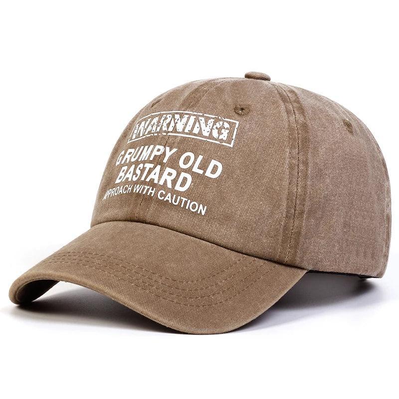 Unisex WARNING GRUMPY OLD BASTARD Print Wash Baseball Caps Spring and Autumn Outdoor Adjustable Casual Hats Sunscreen Hat - Chakastore