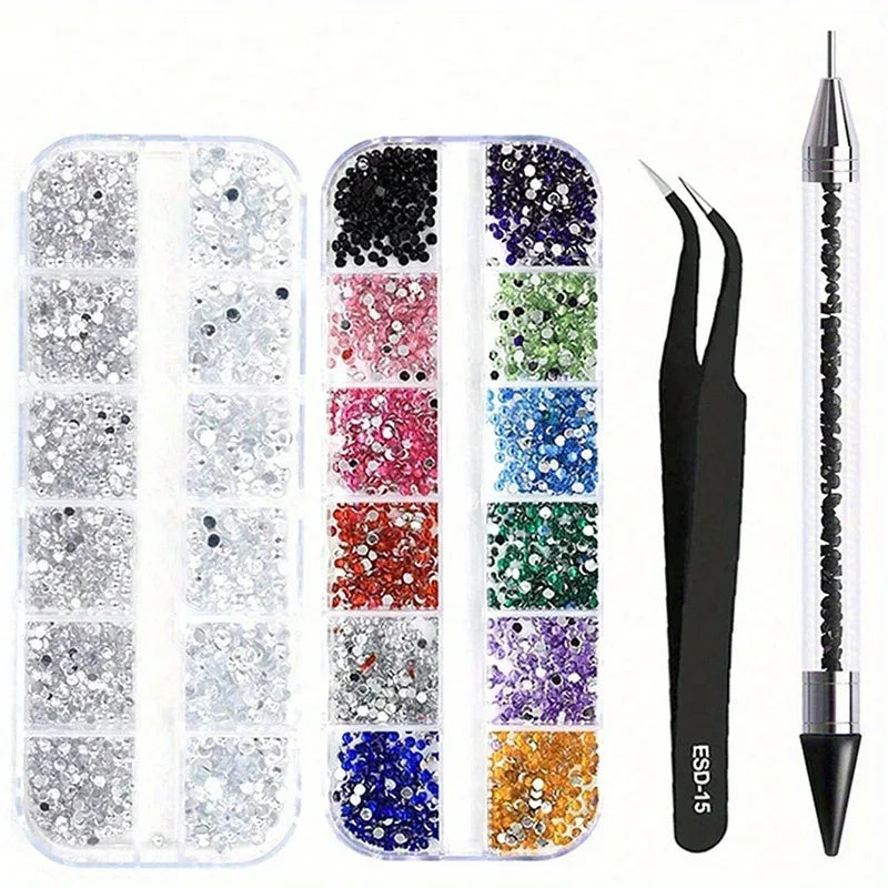 Nails Art Multi-Size Flat Back Acrylic Rhinestones 3D Crystal DIY Decorations Glitter Crystal Gem Manicure Accessories With - Chakastore