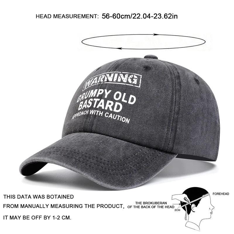 Unisex WARNING GRUMPY OLD BASTARD Print Wash Baseball Caps Spring and Autumn Outdoor Adjustable Casual Hats Sunscreen Hat - Chakastore