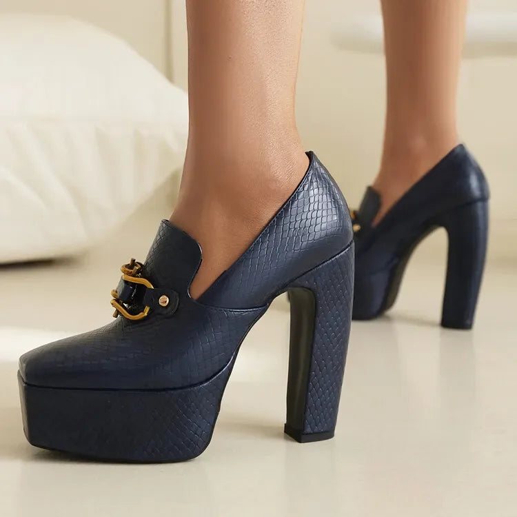 spring autumn New styles fashion High heels Women shoes Solid PU Metal decoration Square toe Slip-On Party heels women high 13cm