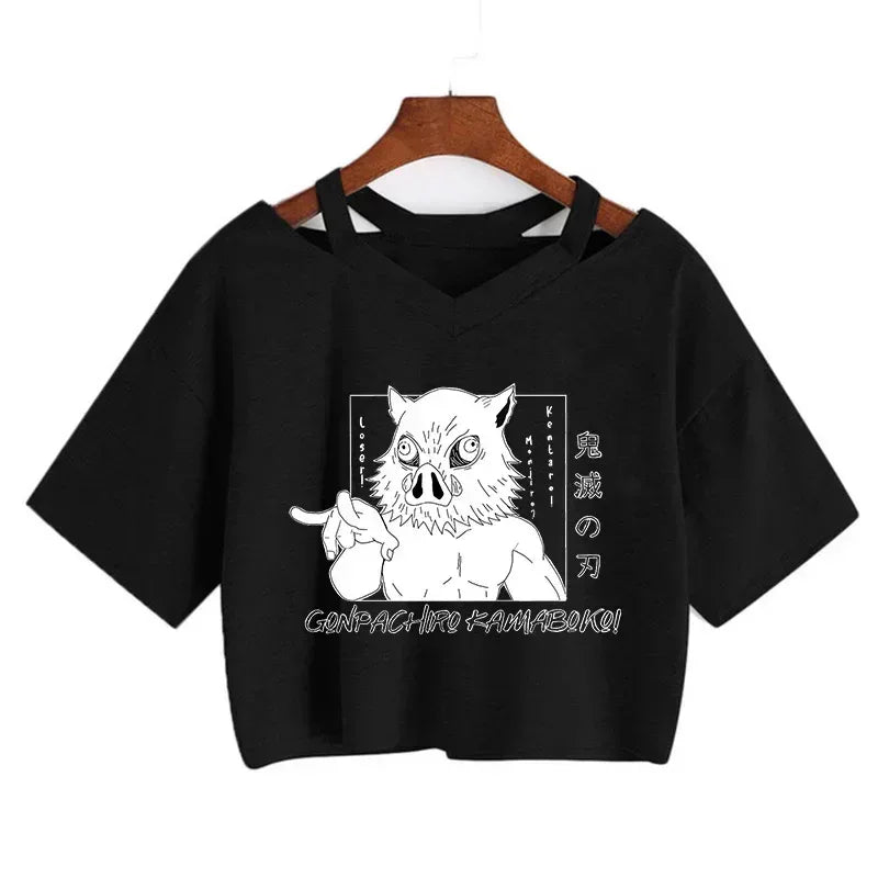 Demon Slayer T Shirt Nezuko Tshirt Women Kimetsu No Yaiba Crop Top Tees Japanese Anime Tanjirou Kamado Tops Manga T-shirt Female - Chakastore
