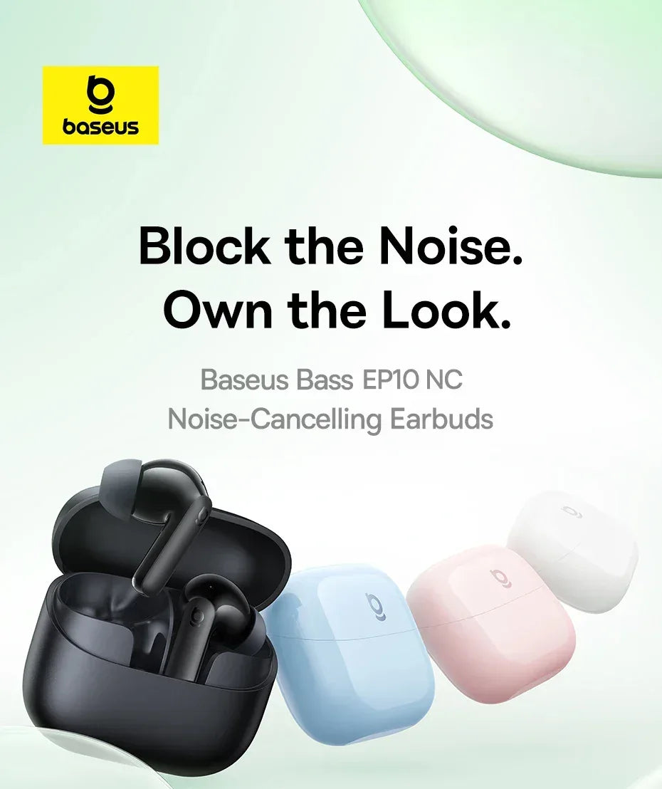 Baseus Bass EP10 NC -43dB Noise Cancelling ANC True Wireless Earbuds Bluetooth 6.0 In-Ear Wireless Earphones 4-Mics ENC Ear buds - Chakastore