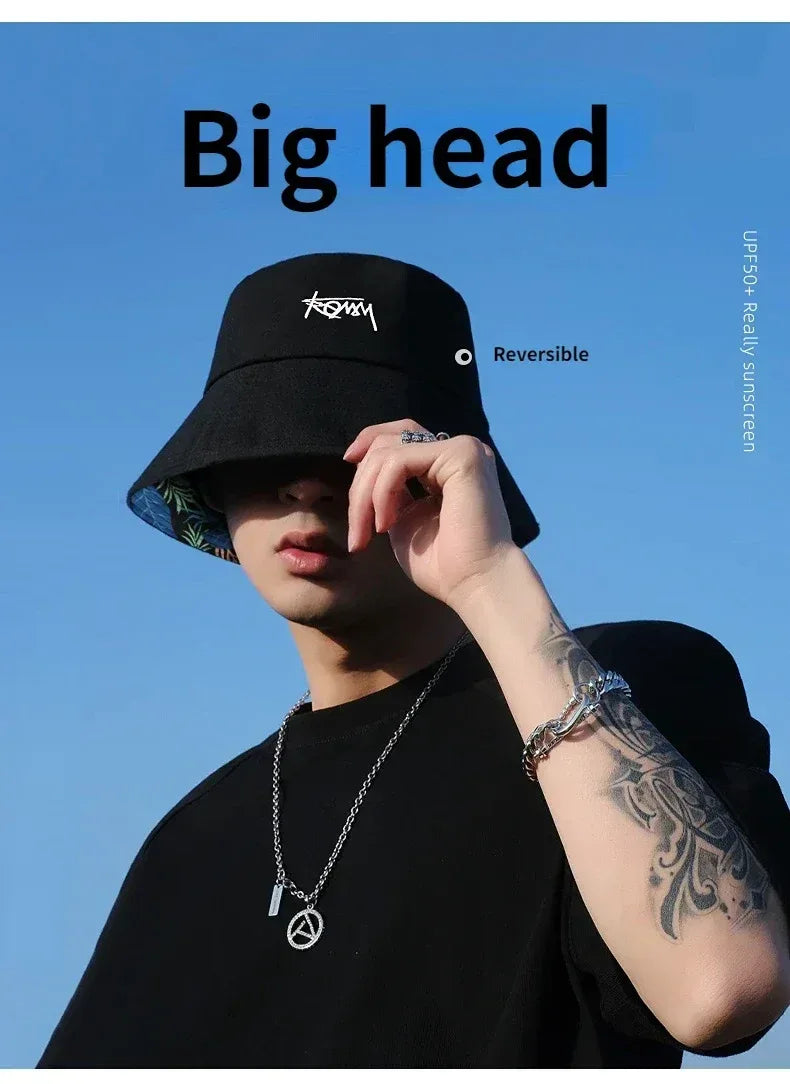 Big Head XL63cm Letter Print Bucket Hats Men Women Large Size Reversible Hip Hop Fisherman Caps Summer Sun Hat Plus Size Panama - Chakastore