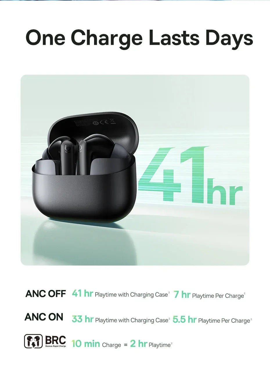 Baseus Bass EP10 NC -43dB Noise Cancelling ANC True Wireless Earbuds Bluetooth 6.0 In-Ear Wireless Earphones 4-Mics ENC Ear buds