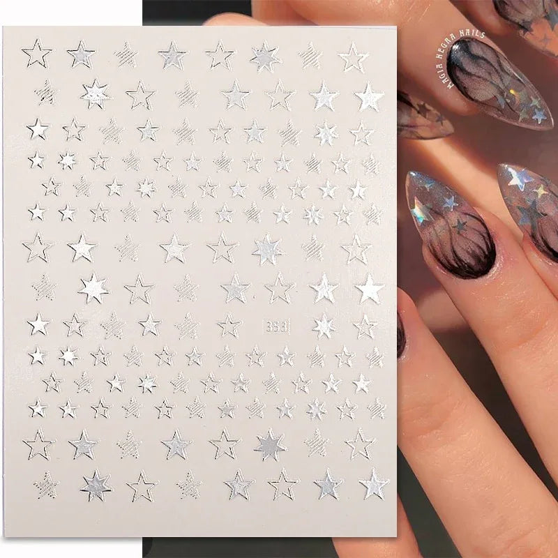 Gold 3D Nail Sticker Curve Stripe Lines Nails Stickers Gradient Adhesive Striping Tape Nail Foil Nail Art Stickers Decals Silver