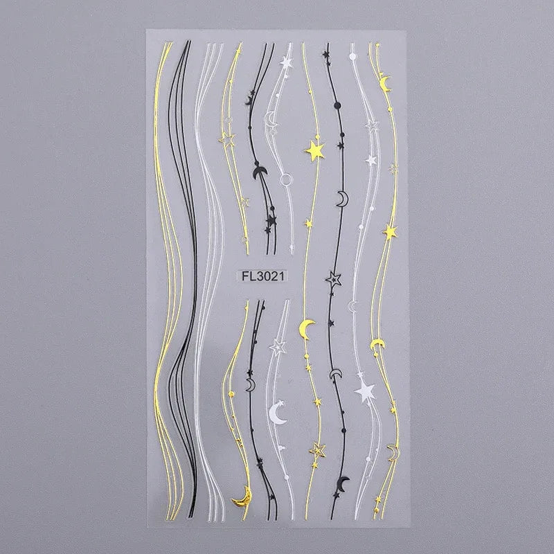 Gold 3D Nail Sticker Curve Stripe Lines Nails Stickers Gradient Adhesive Striping Tape Nail Foil Nail Art Stickers Decals Silver