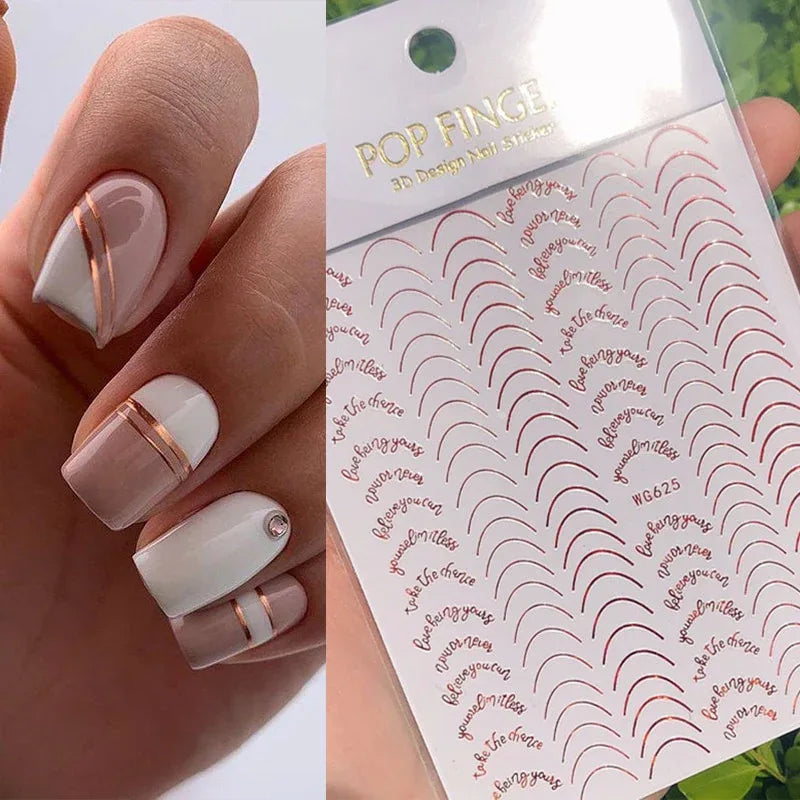 Gold 3D Nail Sticker Curve Stripe Lines Nails Stickers Gradient Adhesive Striping Tape Nail Foil Nail Art Stickers Decals Silver