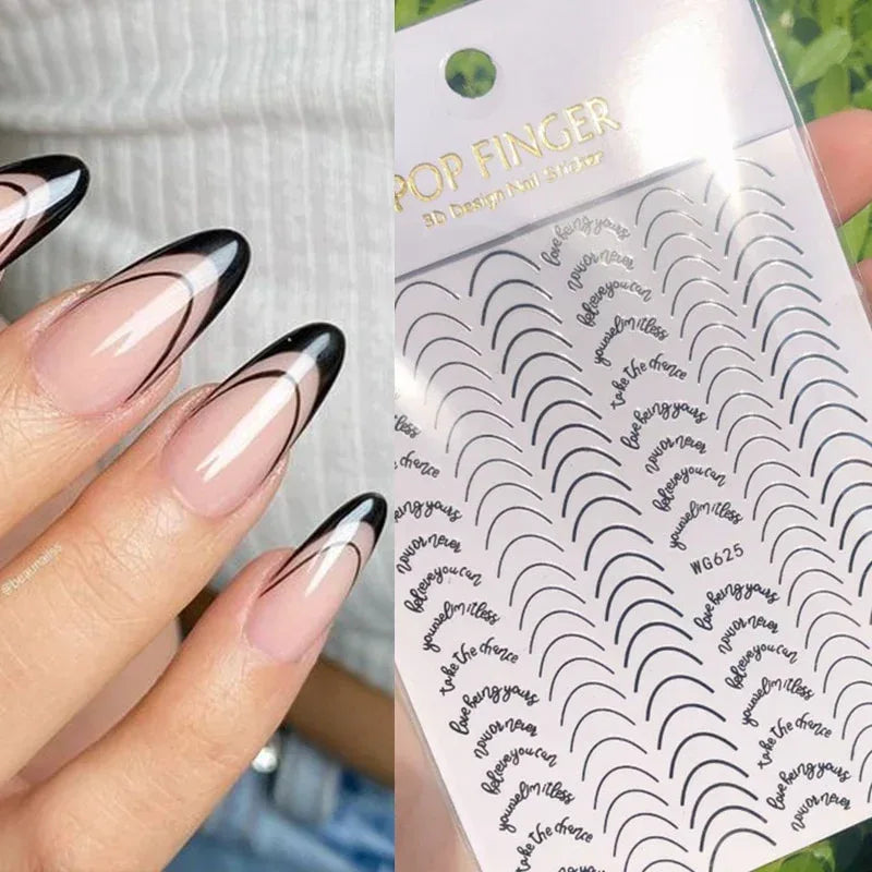 Gold 3D Nail Sticker Curve Stripe Lines Nails Stickers Gradient Adhesive Striping Tape Nail Foil Nail Art Stickers Decals Silver - Chakastore