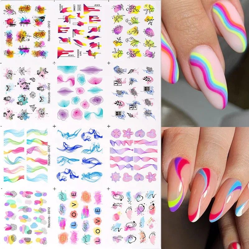 Gold 3D Nail Sticker Curve Stripe Lines Nails Stickers Gradient Adhesive Striping Tape Nail Foil Nail Art Stickers Decals Silver