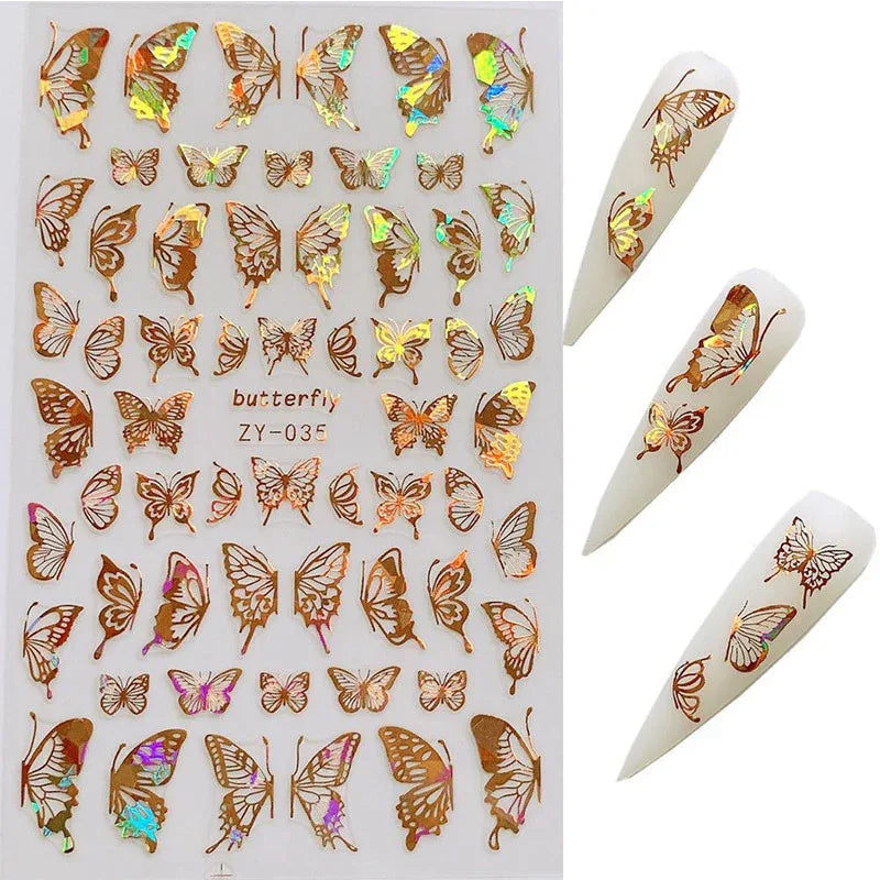 Gold 3D Nail Sticker Curve Stripe Lines Nails Stickers Gradient Adhesive Striping Tape Nail Foil Nail Art Stickers Decals Silver