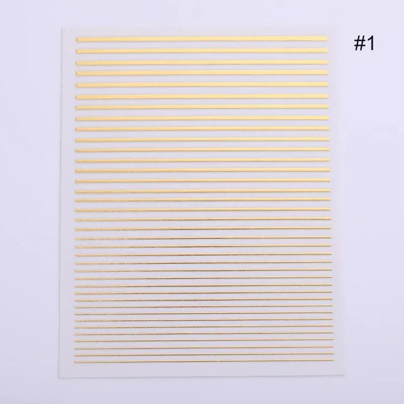 Gold 3D Nail Sticker Curve Stripe Lines Nails Stickers Gradient Adhesive Striping Tape Nail Foil Nail Art Stickers Decals Silver - Chakastore