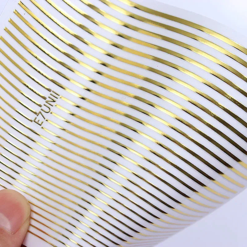 Gold 3D Nail Sticker Curve Stripe Lines Nails Stickers Gradient Adhesive Striping Tape Nail Foil Nail Art Stickers Decals Silver