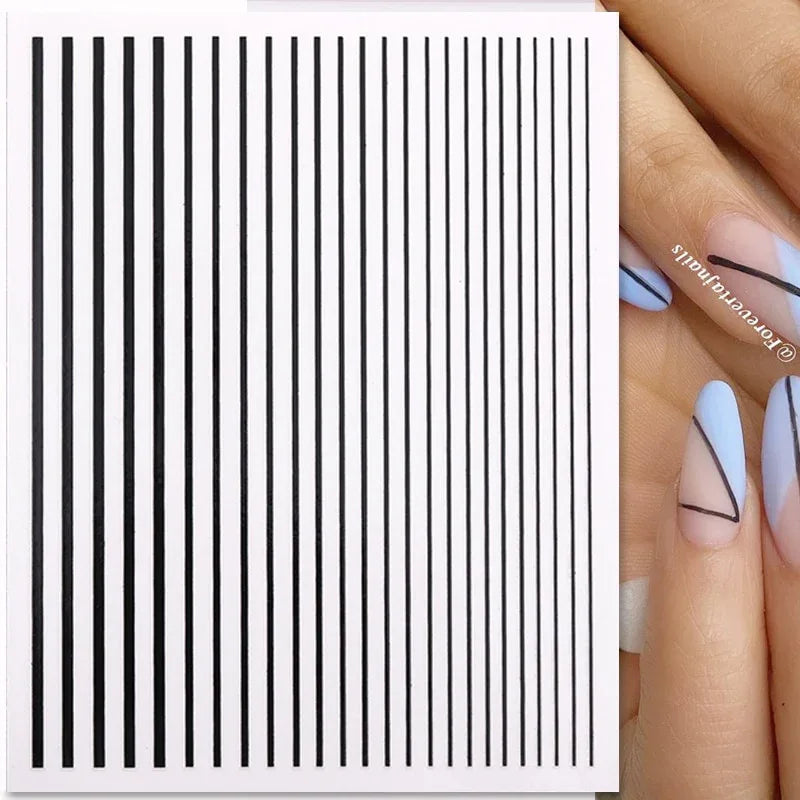 Gold 3D Nail Sticker Curve Stripe Lines Nails Stickers Gradient Adhesive Striping Tape Nail Foil Nail Art Stickers Decals Silver