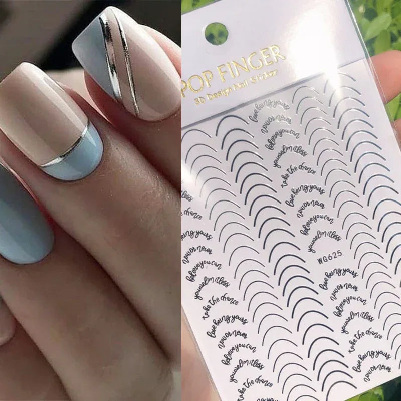 Gold 3D Nail Sticker Curve Stripe Lines Nails Stickers Gradient Adhesive Striping Tape Nail Foil Nail Art Stickers Decals Silver