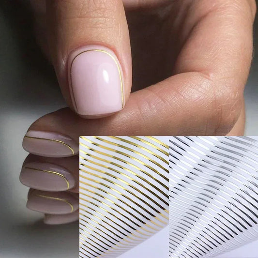 Gold 3D Nail Sticker Curve Stripe Lines Nails Stickers Gradient Adhesive Striping Tape Nail Foil Nail Art Stickers Decals Silver - Chakastore