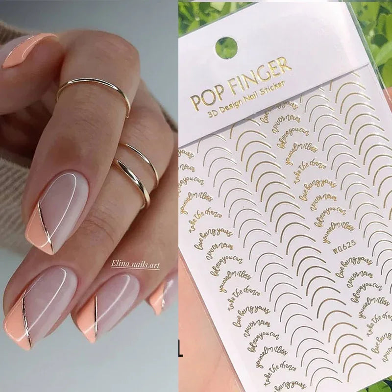 Gold 3D Nail Sticker Curve Stripe Lines Nails Stickers Gradient Adhesive Striping Tape Nail Foil Nail Art Stickers Decals Silver