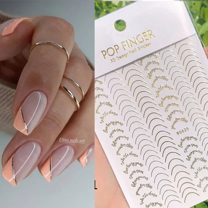 Gold 3D Nail Sticker Curve Stripe Lines Nails Stickers Gradient Adhesive Striping Tape Nail Foil Nail Art Stickers Decals Silver