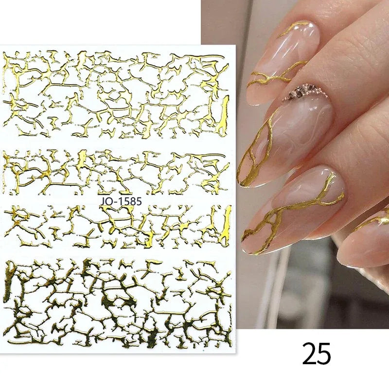 Gold 3D Nail Sticker Curve Stripe Lines Nails Stickers Gradient Adhesive Striping Tape Nail Foil Nail Art Stickers Decals Silver