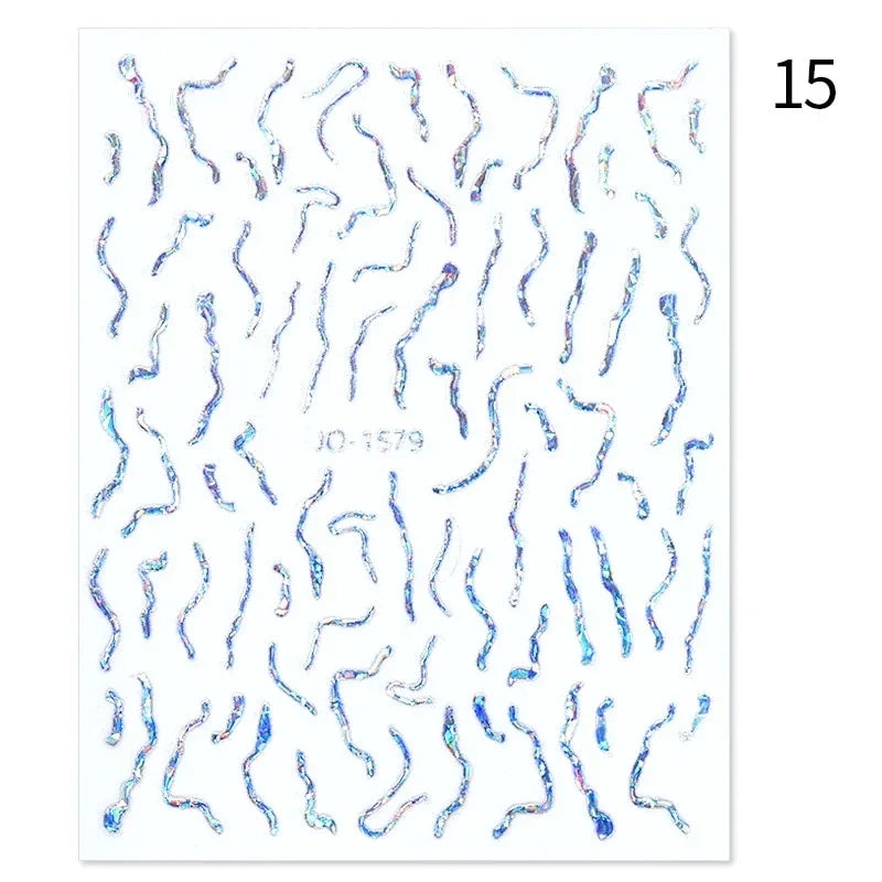 Gold 3D Nail Sticker Curve Stripe Lines Nails Stickers Gradient Adhesive Striping Tape Nail Foil Nail Art Stickers Decals Silver