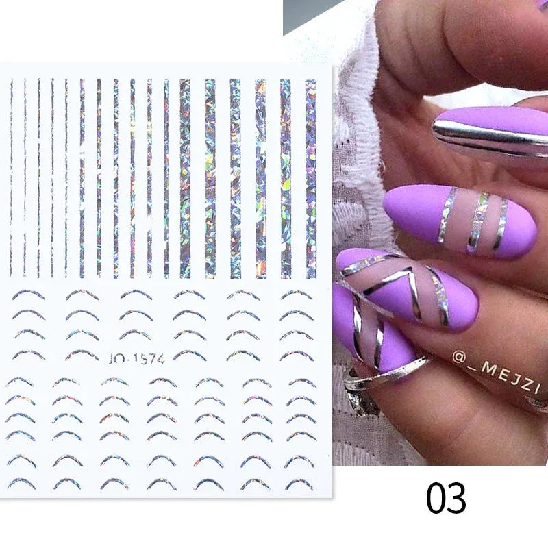 Gold 3D Nail Sticker Curve Stripe Lines Nails Stickers Gradient Adhesive Striping Tape Nail Foil Nail Art Stickers Decals Silver