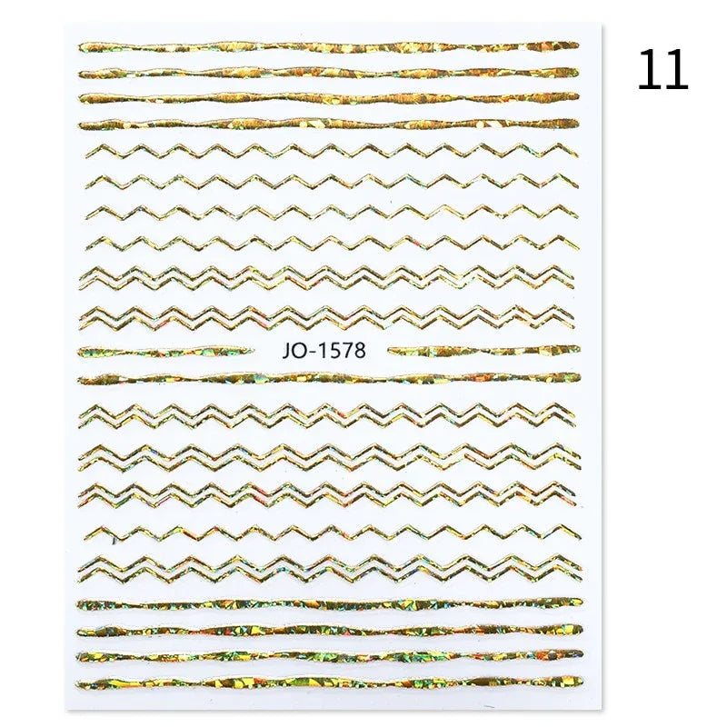 Gold 3D Nail Sticker Curve Stripe Lines Nails Stickers Gradient Adhesive Striping Tape Nail Foil Nail Art Stickers Decals Silver