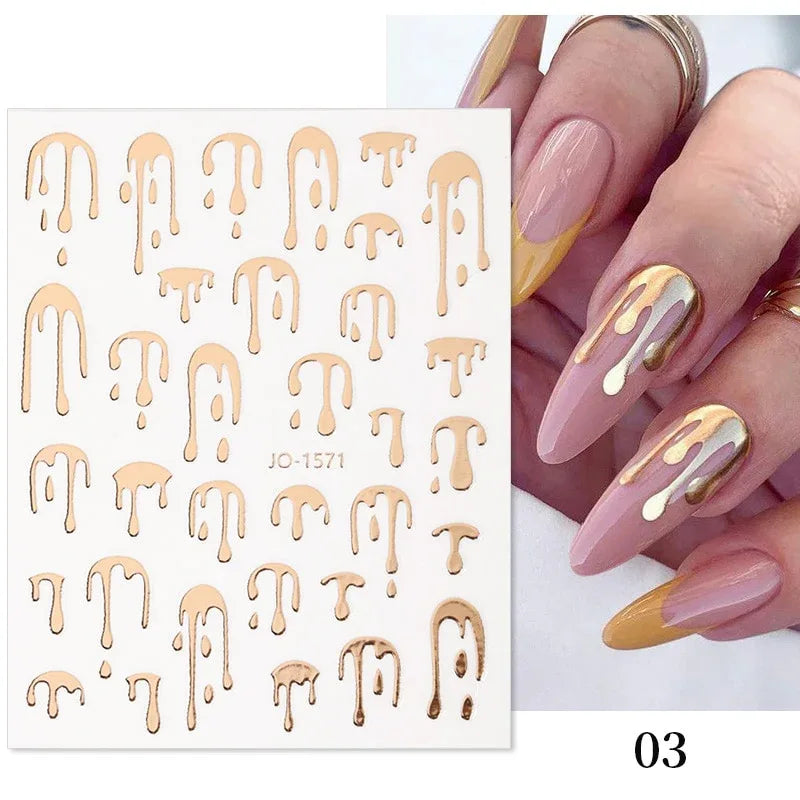 Gold 3D Nail Sticker Curve Stripe Lines Nails Stickers Gradient Adhesive Striping Tape Nail Foil Nail Art Stickers Decals Silver