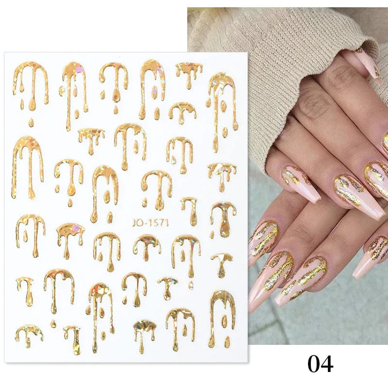 Gold 3D Nail Sticker Curve Stripe Lines Nails Stickers Gradient Adhesive Striping Tape Nail Foil Nail Art Stickers Decals Silver