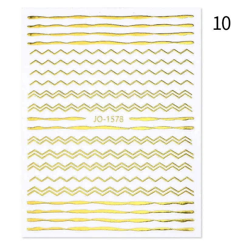 Gold 3D Nail Sticker Curve Stripe Lines Nails Stickers Gradient Adhesive Striping Tape Nail Foil Nail Art Stickers Decals Silver