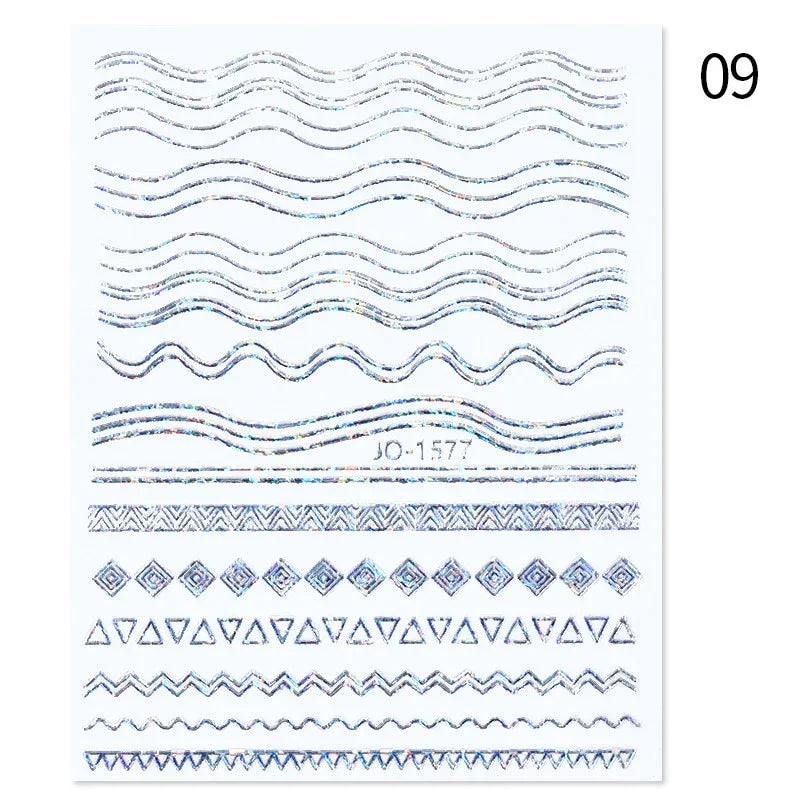 Gold 3D Nail Sticker Curve Stripe Lines Nails Stickers Gradient Adhesive Striping Tape Nail Foil Nail Art Stickers Decals Silver