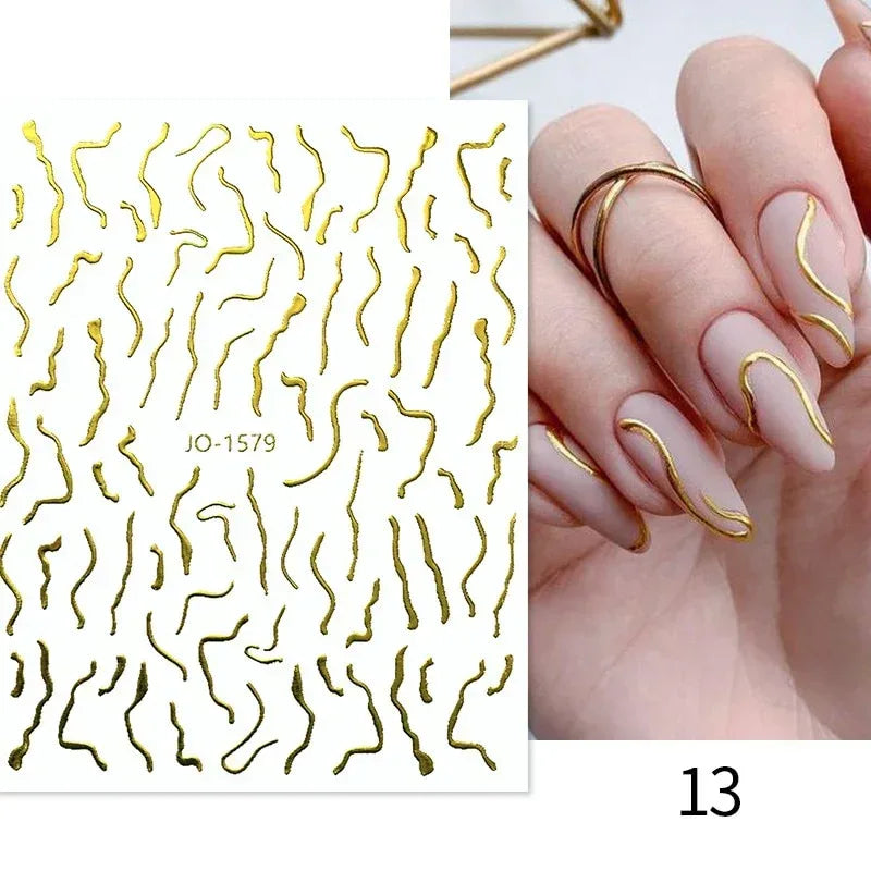 Gold 3D Nail Sticker Curve Stripe Lines Nails Stickers Gradient Adhesive Striping Tape Nail Foil Nail Art Stickers Decals Silver - Chakastore