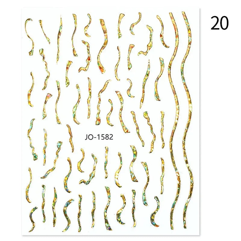 Gold 3D Nail Sticker Curve Stripe Lines Nails Stickers Gradient Adhesive Striping Tape Nail Foil Nail Art Stickers Decals Silver