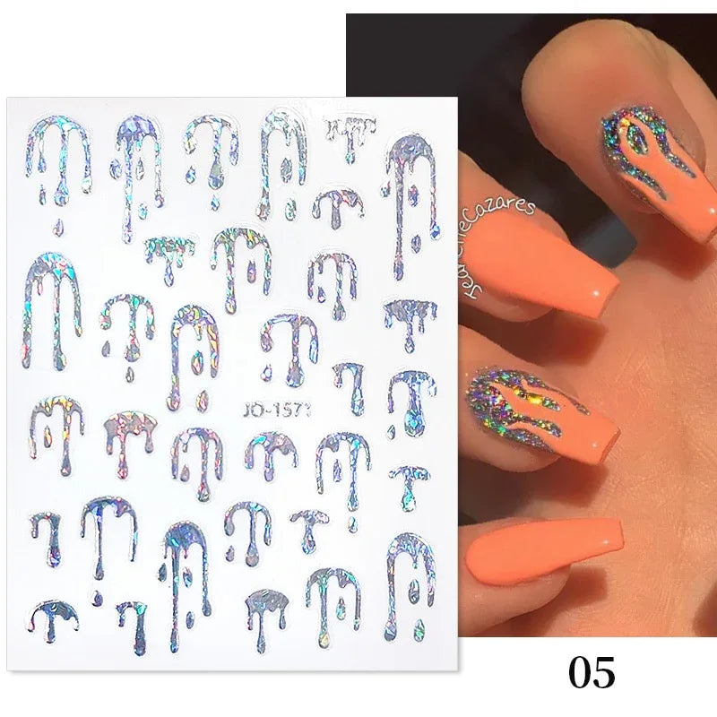 Gold 3D Nail Sticker Curve Stripe Lines Nails Stickers Gradient Adhesive Striping Tape Nail Foil Nail Art Stickers Decals Silver