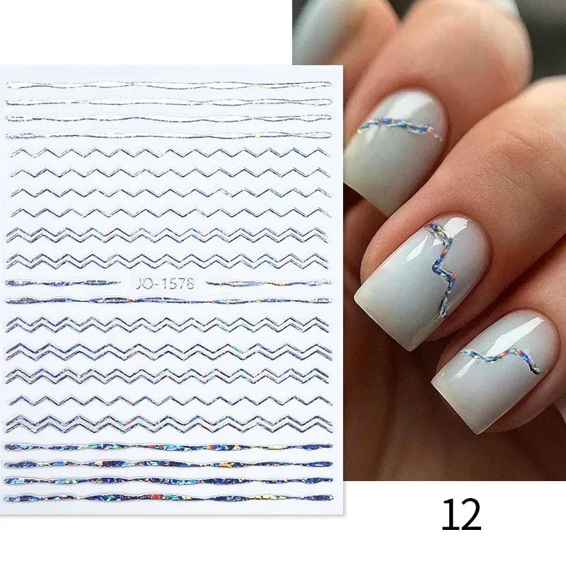 Gold 3D Nail Sticker Curve Stripe Lines Nails Stickers Gradient Adhesive Striping Tape Nail Foil Nail Art Stickers Decals Silver - Chakastore