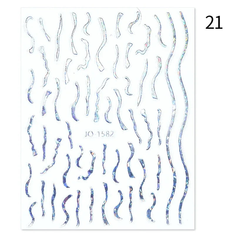Gold 3D Nail Sticker Curve Stripe Lines Nails Stickers Gradient Adhesive Striping Tape Nail Foil Nail Art Stickers Decals Silver