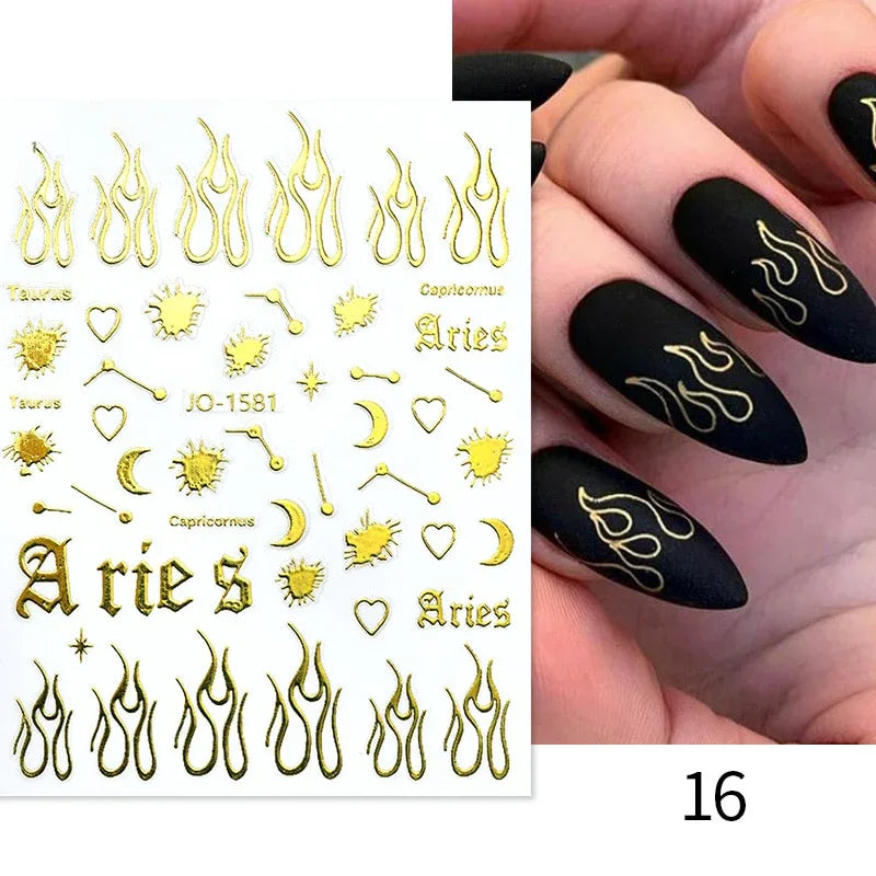 Gold 3D Nail Sticker Curve Stripe Lines Nails Stickers Gradient Adhesive Striping Tape Nail Foil Nail Art Stickers Decals Silver