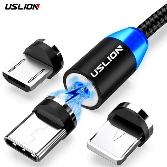USLION Magnetic USB Cable For iPhone 12 11 Xiaomi Samsung Type C Cable LED Fast Charging Data Charge Micro USB Cable Cord Wire - Chakastore